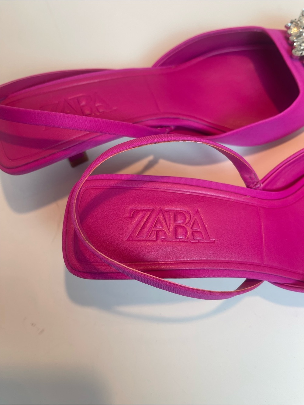 ZARA Pink Rhinestone Embellished Slingback Kitten Heels Pumps Size 39 / US 8 - Picture 5 of 13